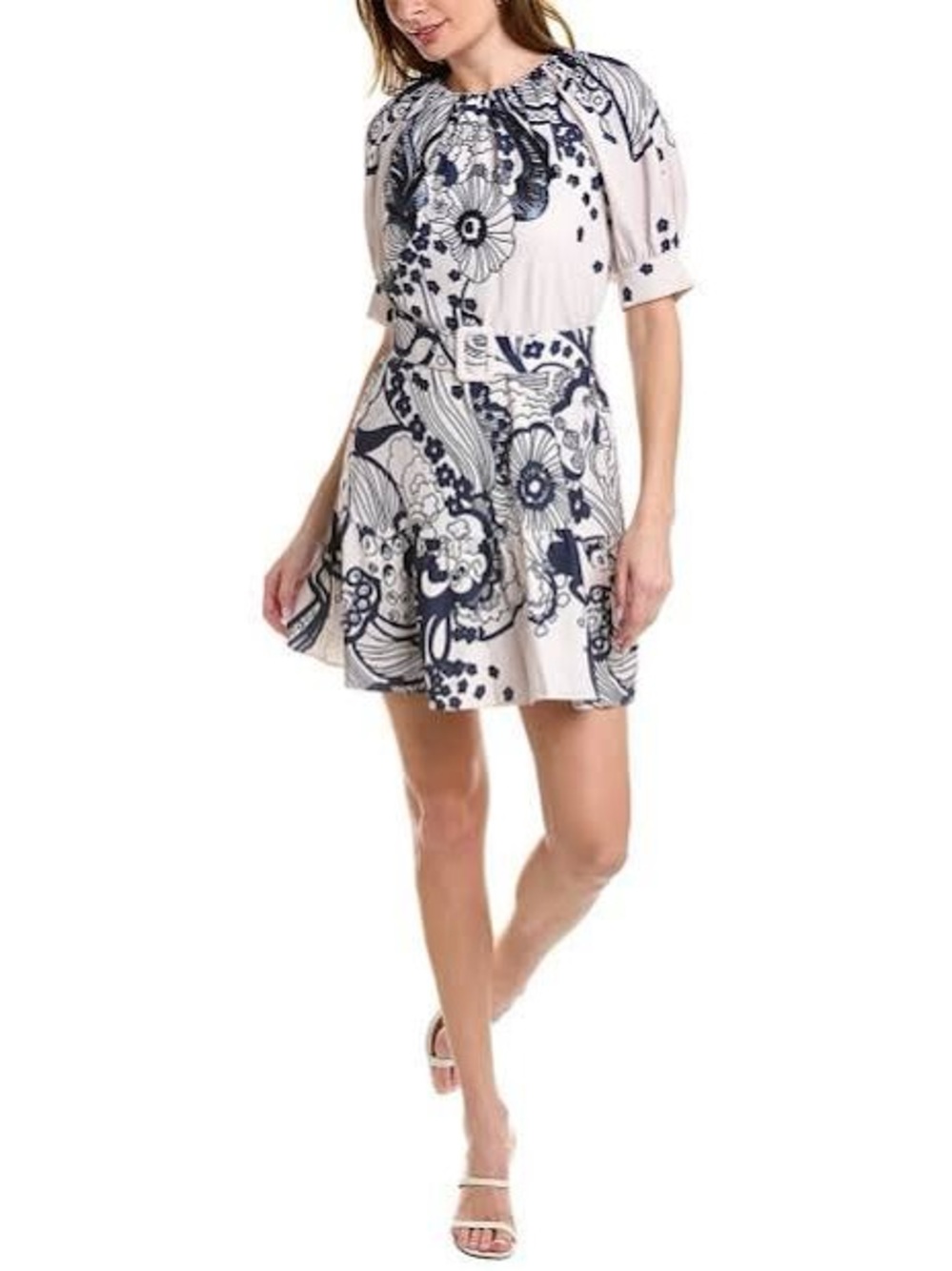 Ted Baker London Cream and Navy Floral Belted Mini Dress